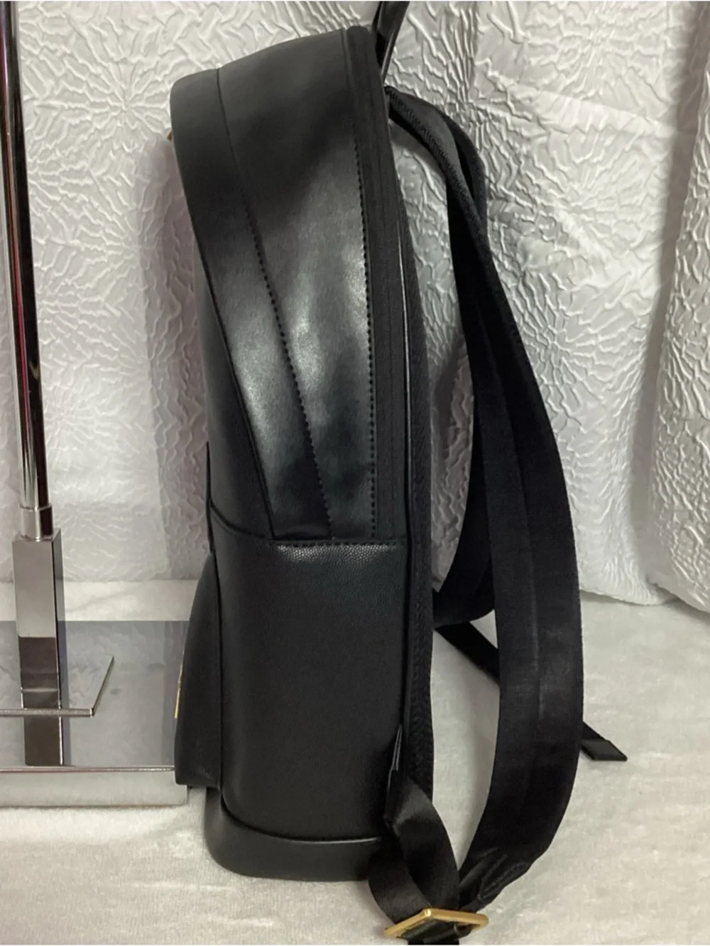Michael Kors Hudson Commuter Logo Stripe Black Leather Trim Unisex Backpack READ